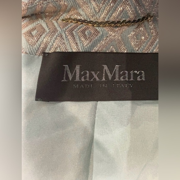 Max Mara Pianoforte Metallic Brocade Silk-Lined Jacket | Silver Blue | Sz 6 - Picture 7 of 14